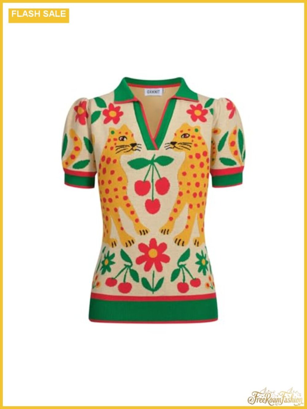 Women's Knitted Polo Shirt Short Sleeve Retro Cotton Pullover Top